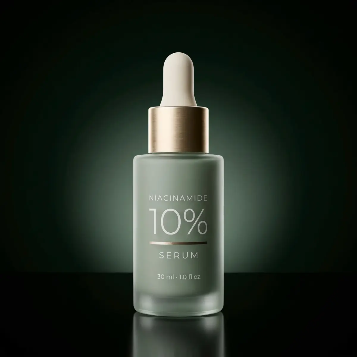 The same serum bottle, dark, backlit, generated from the a phone photo